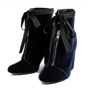 Zara Blue Velvet Heel Booties